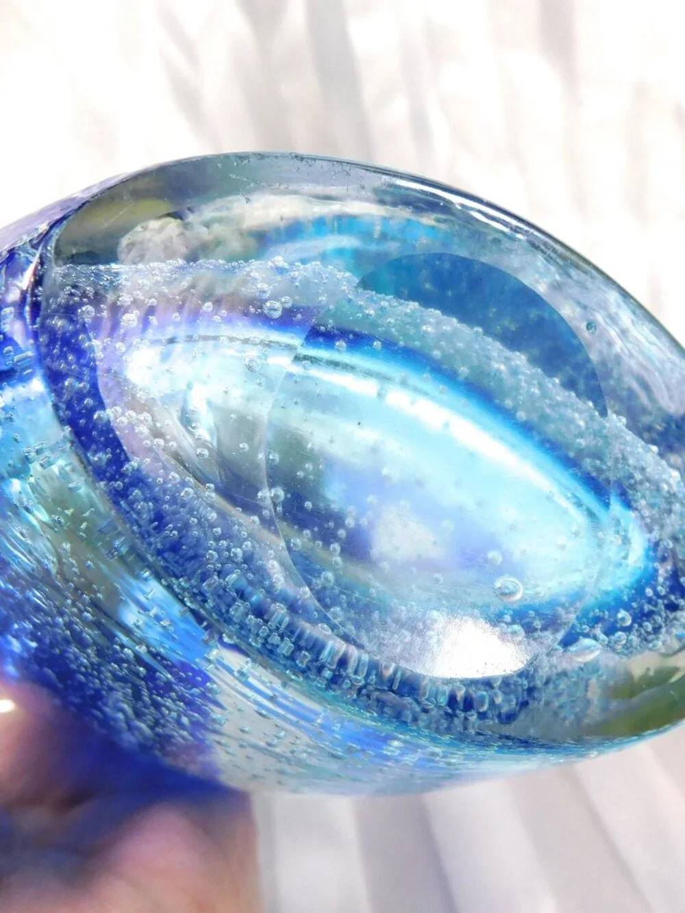 Blue Bullicante Art Glass Vase with Center Hole # 27117